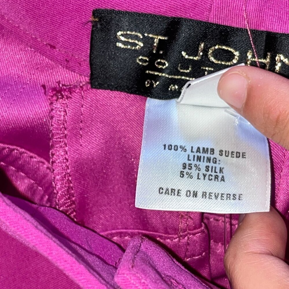 St. Johnn Marie Fuchsia Raspberry Lamb Suede SILK Pants Size 8 - Picture 8 of 12